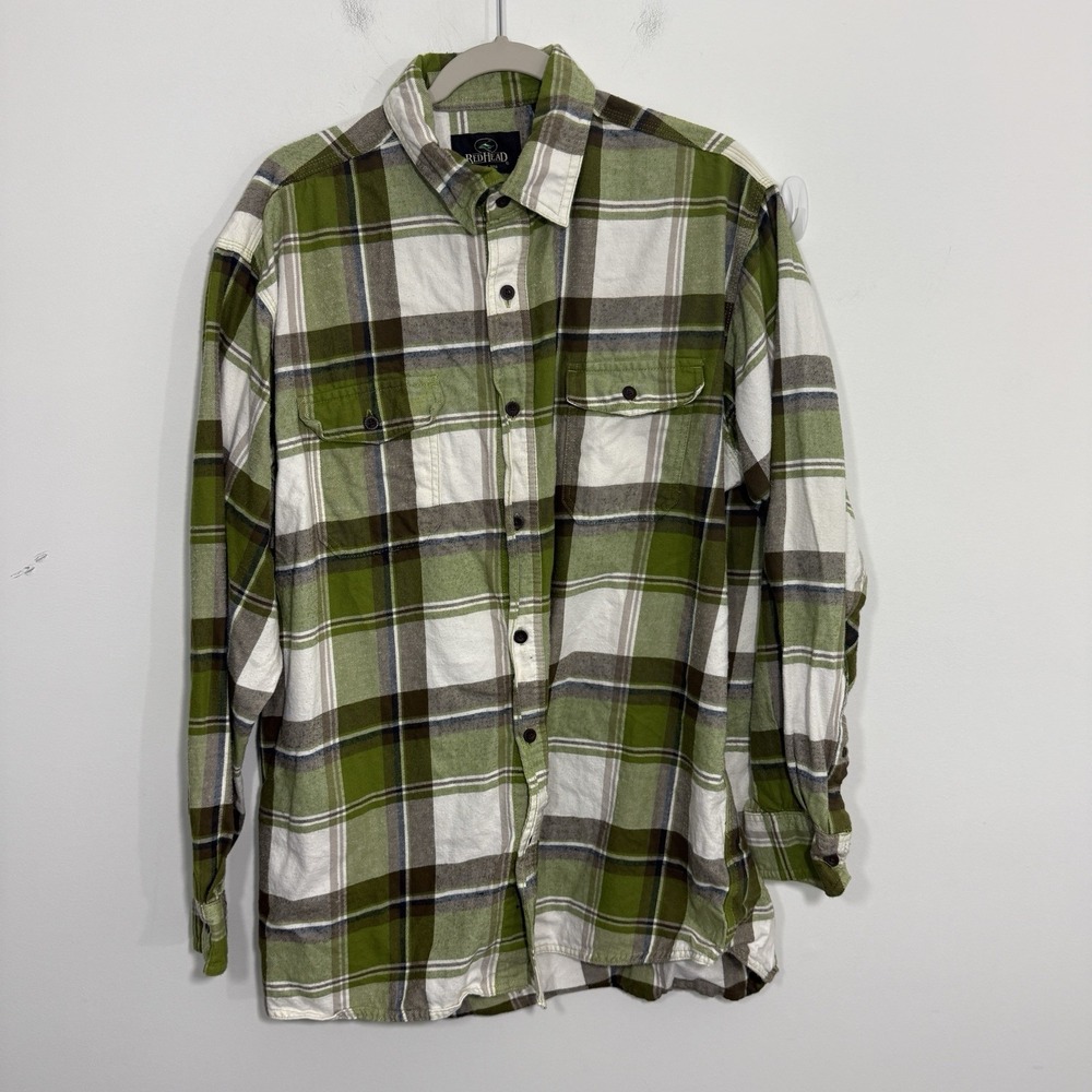 RedHead Mens Flannel Shirt XL Tall Green Plaid Outdoor Hiking Casual